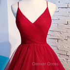 Charming Wine Red Straps Sweetehart Layers Tulle Prom Dresses, Long Party Dresses