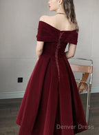 Charming Wine Red Velvet Sweetheart Bridesmaid Dress, Vingage Prom Dress