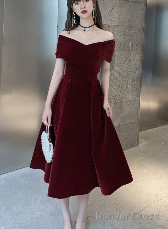 Charming Wine Red Velvet Sweetheart Bridesmaid Dress, Vingage Prom Dress Main image