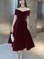 Charming Wine Red Velvet Sweetheart Bridesmaid Dress, Vingage Prom Dress