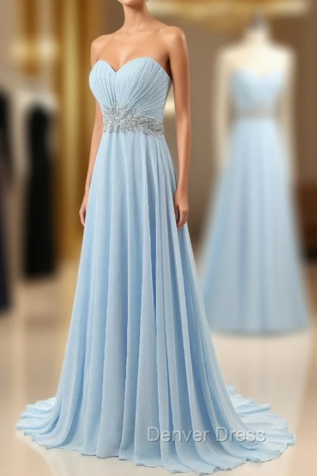 Cheap Blue Sweetheart Chiffon With Crystal Bridesmaid Dresses Main image
