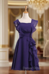 Cheap bridesmaid Dresses Square Neck Short Bridesmaid Dresses Purple Chiffon Dresses
