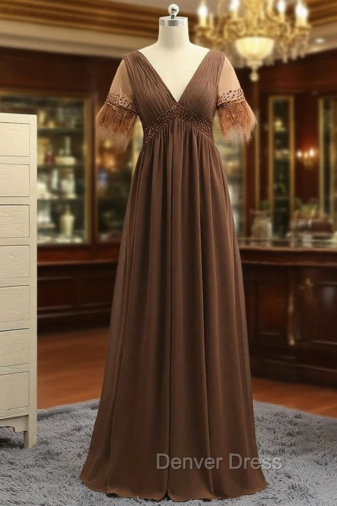 Cheap Brown Mother Of The Bride Dresses A-line V-neck Chiffon Main image