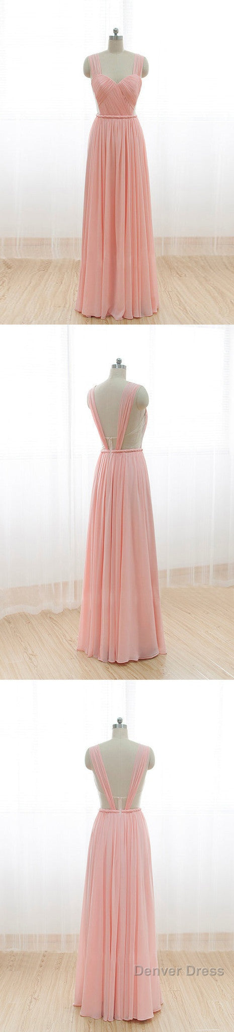 Cheap Junior Long Chiffon Pink Off Shoulder Sweet Heart Open Back Bridesmaid Dresses Secondary image
