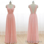 Cheap Junior Long Chiffon Pink Off Shoulder Sweet Heart Open Back Bridesmaid Dresses