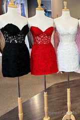 Cheap Lace Mini Homecoming Dress Bodycon Appliques Strapless