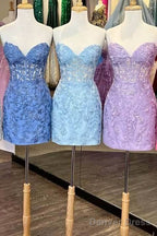 Cheap Lace Mini Homecoming Dress Bodycon Appliques Strapless