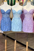 Cheap Lace Mini Homecoming Dresses Bodycon Appliques Strapless