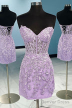 Cheap Lace Mini Homecoming Dress Bodycon Appliques Strapless