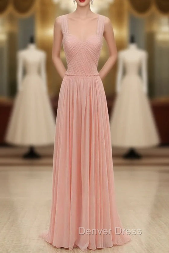Cheap Pink Straps Chiffon Pleats Backless Bridesmaid Dresses Main image