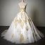 Cheap Popular Classic Sweetheart Gold Lace White Tulle Wedding Party Dresses