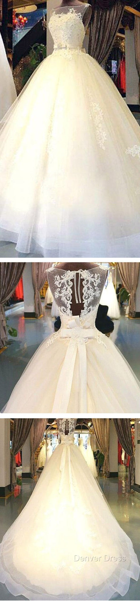 Cheap Popular Stunning Ivory Lace Top A-Line Wedding Dresses, Bridal Gown, Secondary image