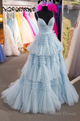 Cheap  Prom Dresses Sequin Tulle V Neck Ruffles Formal Dresses Long