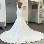 Cheap Satin Square Neck Wedding Dresses Mermaid Straps Bridal Gowns Buttons