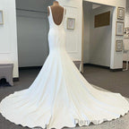 Cheap Satin Square Neck Wedding Dresses Mermaid Straps Bridal Gown Buttons