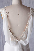 Cheap Sheath Lace Chiffon Long Beach Wedding Dresses