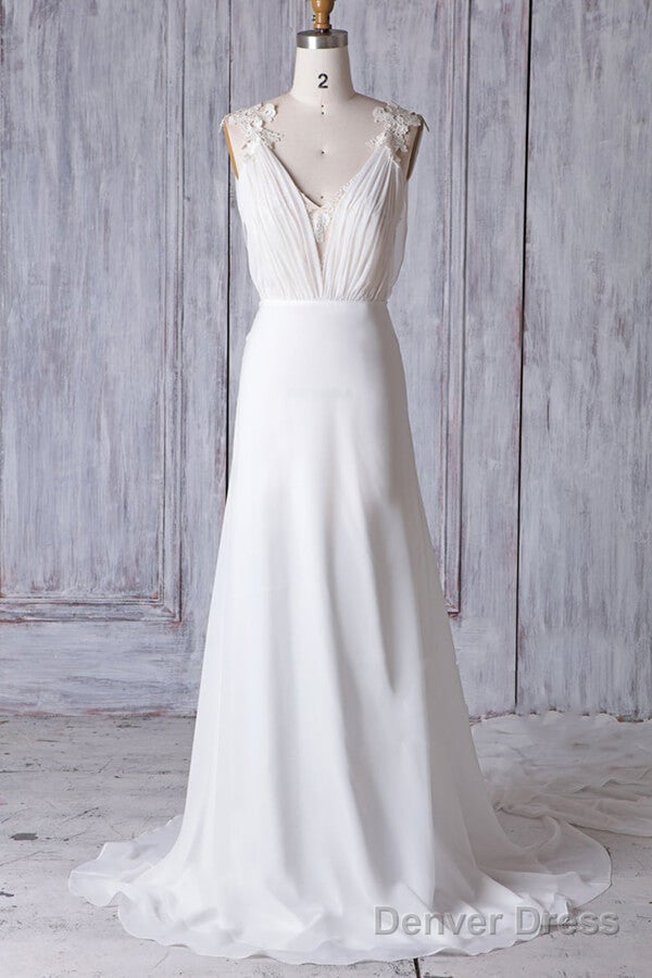 Cheap Sheath Lace Chiffon Long Beach Wedding Dresses Main image
