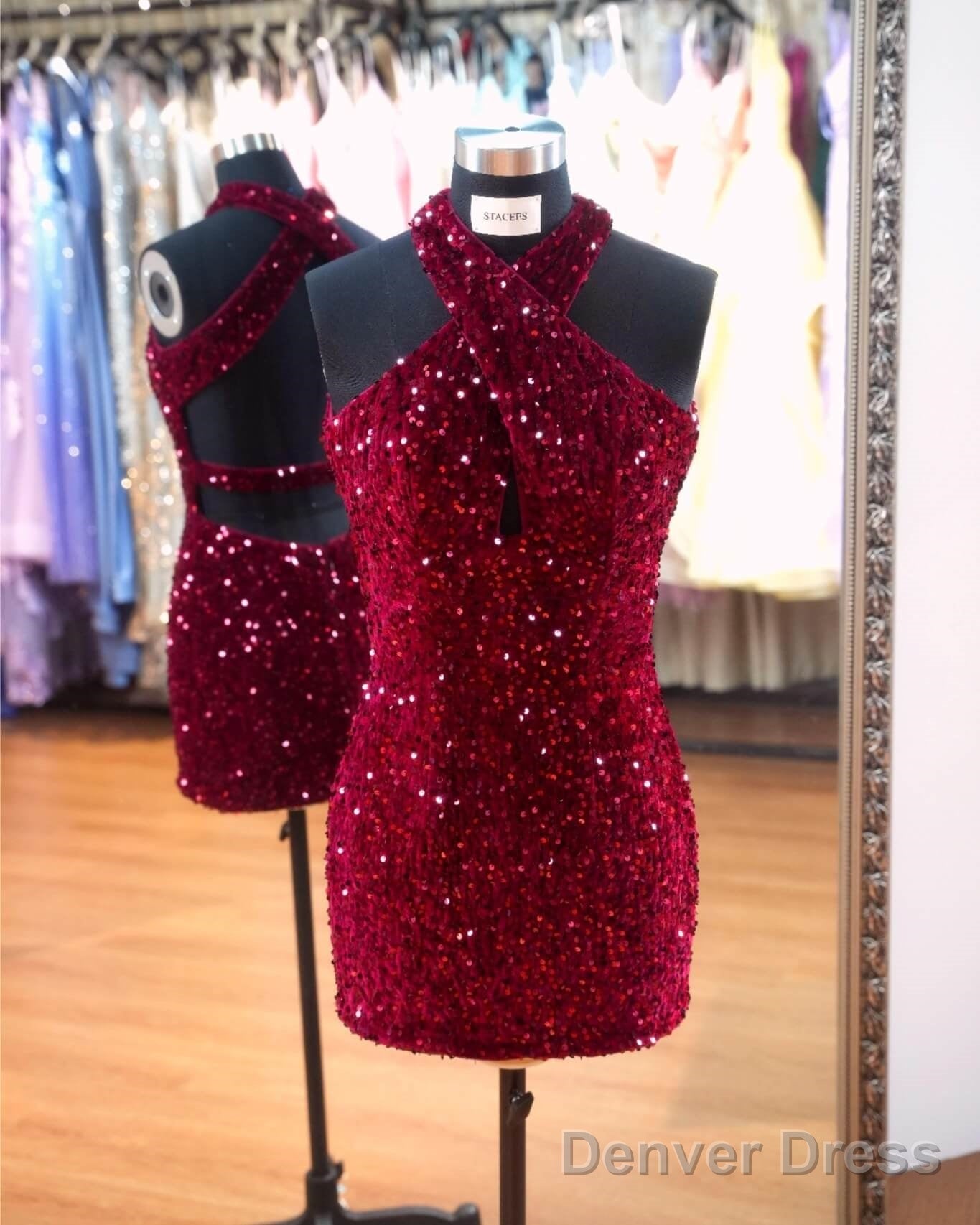 Cheap Short Burgundy Sequin Prom Dress Mini Homecoming Dresses Main image