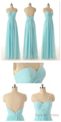 Cheap Simple Junior Strapless Sweetheart Blue Chiffon A-Line Floor-Length Wedding Party Bridesmaid Dresses ,