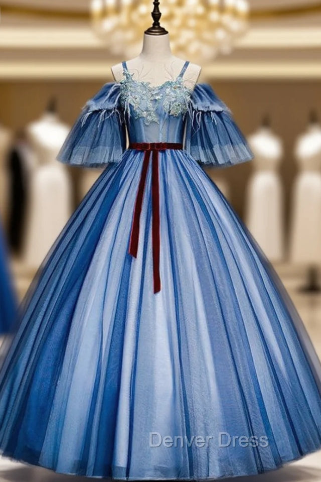Check Out Entire Collection Blue Ball Gowns Tulle Appliques Spagehtti Straps Quinceanera Dresses