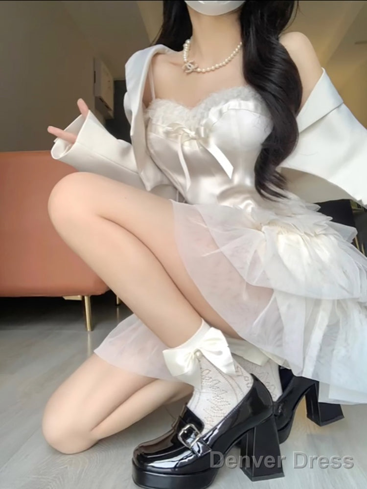 Chic 2 Pieces White Top And Bottom Skirt Tulle Prom Dress Birthday Dresses Birthday Outfits Secondary image