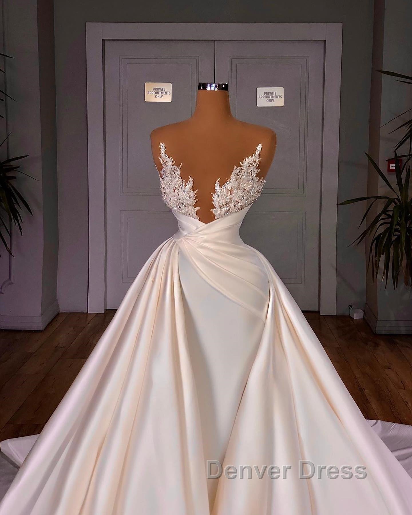 Chic A-Line Cathedral Sleeveless V-Neck Long Wedding Dresses