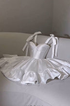 Chic A Line Satin Straps Short White Homecoming Dresses 20Th Birthday Outfits