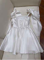 Chic A Line Satin Straps Short White Homecoming Dresses 20Th Birthday Outfits