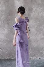 Chic A Line Scoop Lilac Long Prom Dress Birthday Dresses With Ruffles