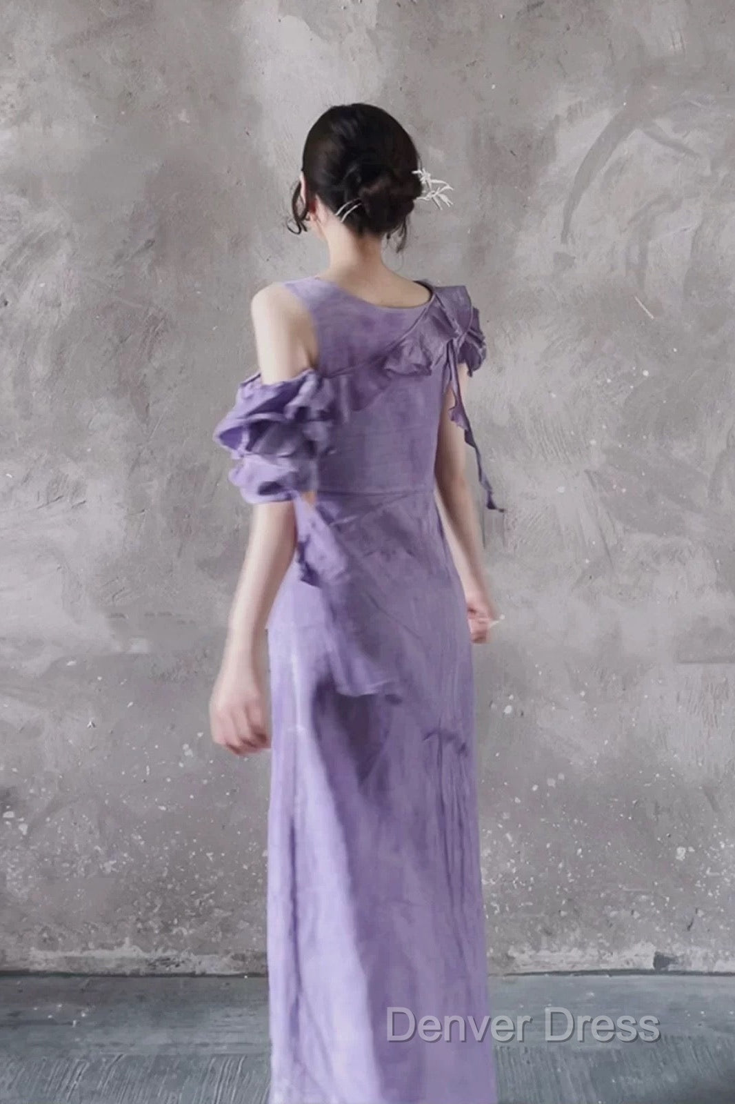 Chic A Line Scoop Lilac Long Prom Dress Birthday Dresses With Ruffles