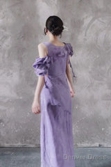 Chic A Line Scoop Lilac Long Prom Dresses Birthday Dress With Ruffles