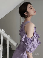 Chic A Line Scoop Lilac Long Prom Dress Birthday Dresses With Ruffles