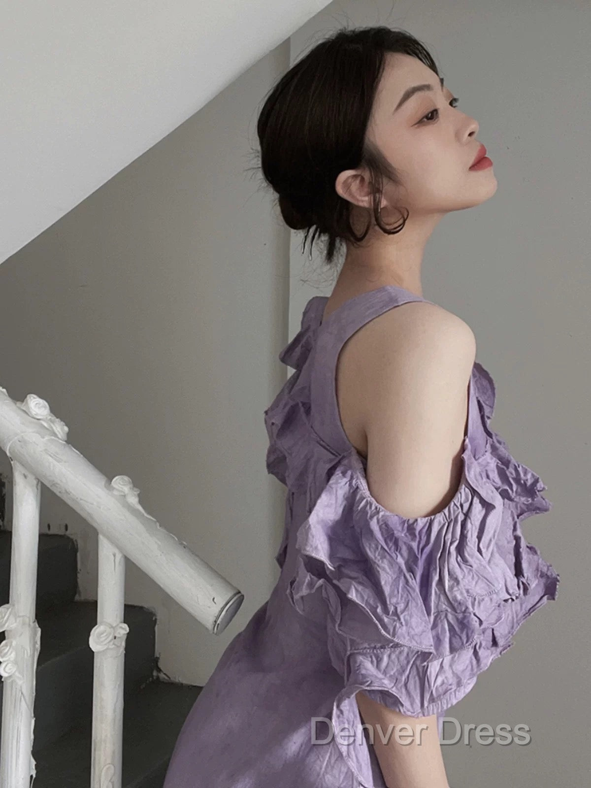 Chic A Line Scoop Lilac Long Prom Dress Birthday Dresses With Ruffles