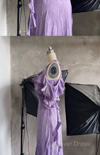 Chic A Line Scoop Lilac Long Prom Dress Birthday Dresses With Ruffles