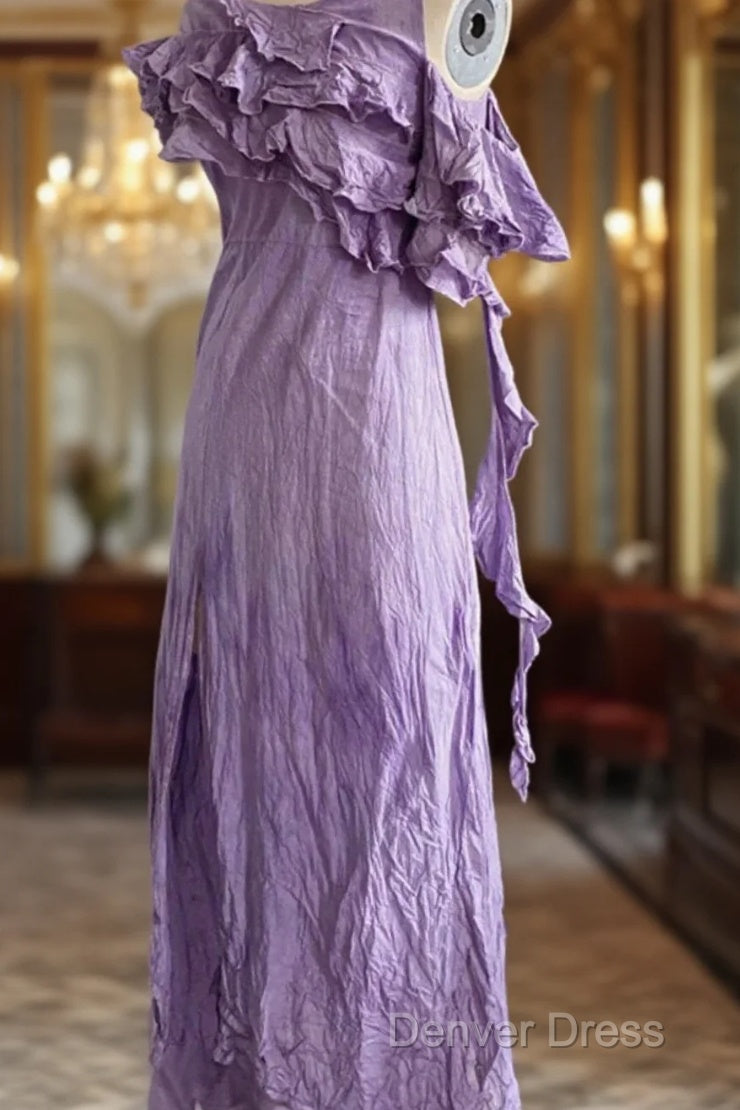 Chic A Line Scoop Lilac Long Prom Dress Birthday Dresses With Ruffles