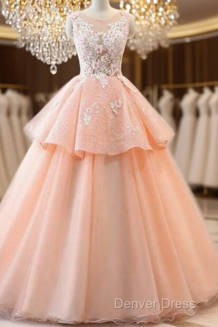 Chic A-Line Scoop Long Prom Dresses Lace Prom Dresses Ball Gowns Evening Dresses Main image