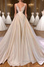 Chic A-Line Sleeveless Spaghetti Strap Cathedral V-Neck Long Wedding Dresses