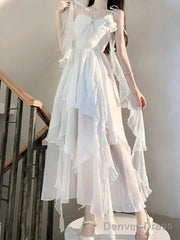 Chic A Line Spaghetti Straps Chiffon White Ankle Length Birthday Dresses Birthday Outfits