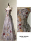 Chic A Line Spaghetti  Straps Flowers Tulle Evening Dress Long Prom Dresses