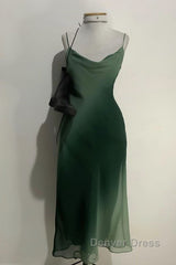 Chic A Line Spaghetti Straps Green Chiffon Evening Dresses Prom Dresses