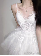Chic A Line Spaghetti Straps White Lace Prom Dress Birthday Dresses Birthday Outfits