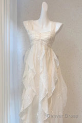 Chic A Line Straps Floral White Ankle Length Birthday Dresses Birthday Outfits