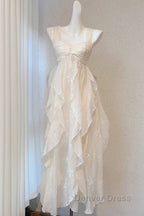 Chic A Line Straps Floral White Ankle Length Birthday Dresses Birthday Outfits