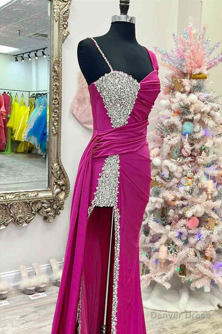 Chic Asymmetrical Fuchsia Beaded Long Prom Dress,Green Dinner Dresses Secondary image