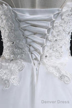 Chic Ball Gowns Scoop Long Lace Up Tulle Wedding Dresses With Appliques