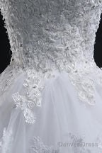 Chic Ball Gowns Scoop Long Lace Up Tulle Wedding Dresses With Appliques
