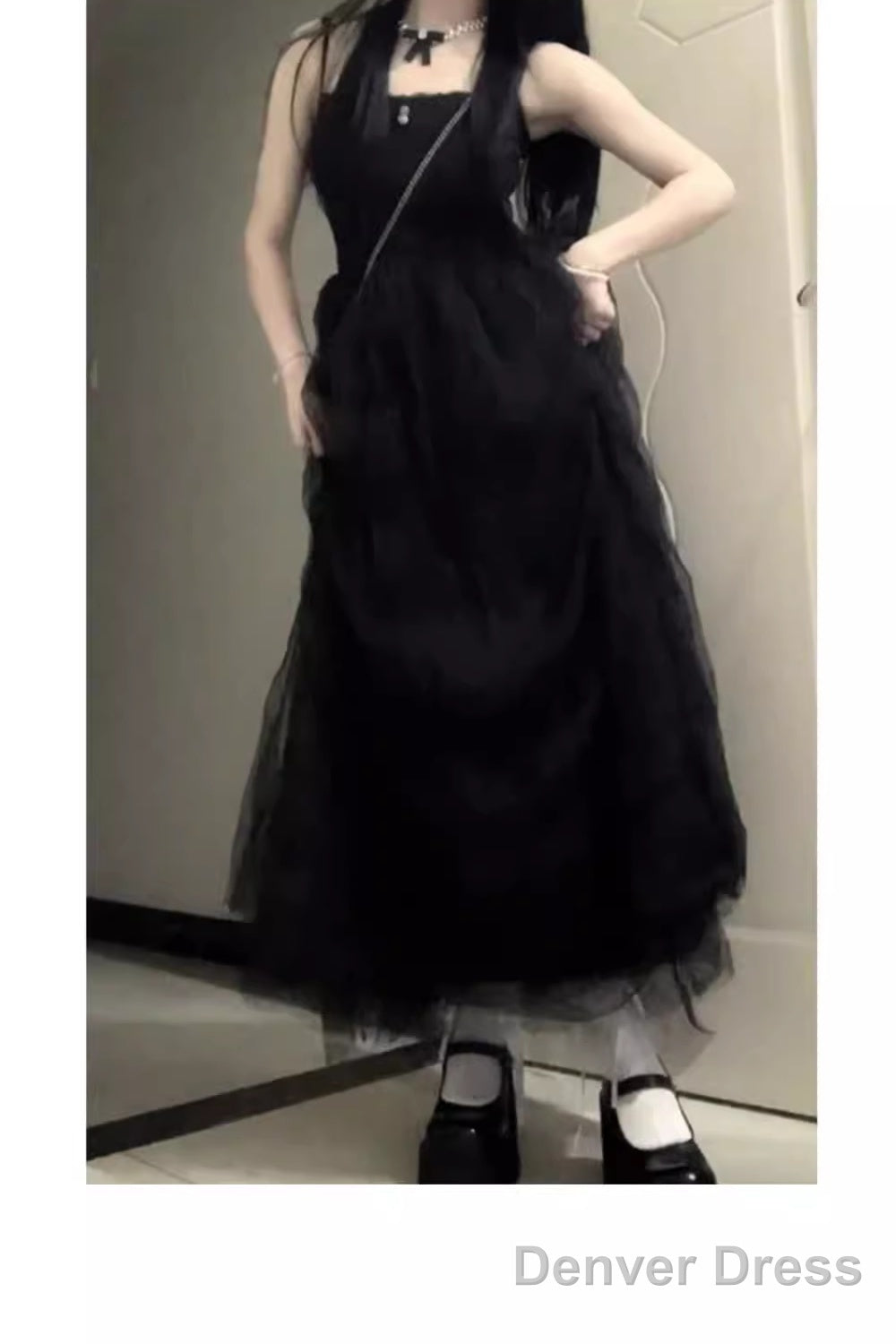 Chic Ball Gown Spaghetti Straps Black Tulle Long Birthday Dresses Birthday Outfits