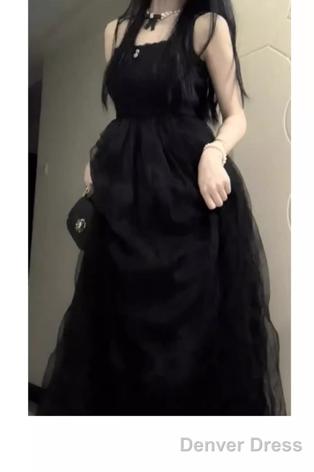 Chic Ball Gown Spaghetti Straps Black Tulle Long Birthday Dresses Birthday Outfits