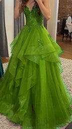 Chic Ball Gowns Spaghetti Straps Burgundy Tulle Lace Long Prom Dresses Prom Gown