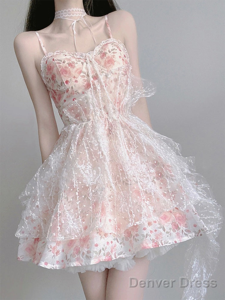 Chic Ball Gowns Spaghetti Straps Lolita Dress Pink Birthday Dresses Birthday Outfits